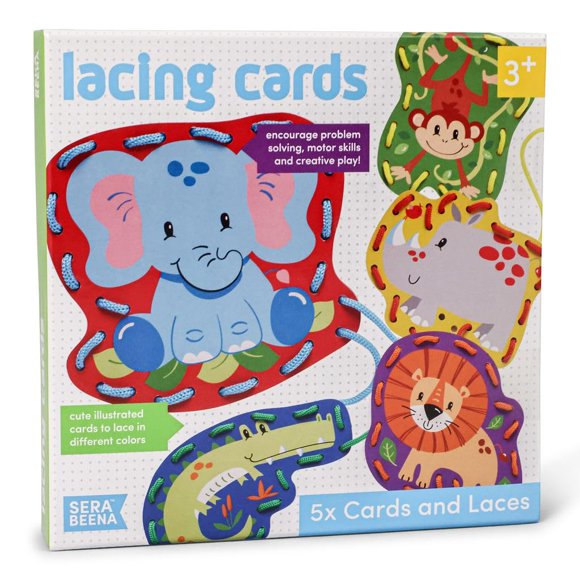 Tarjetas con cordones Serabeena Safari Kids de 3 a 5 años con 5 animales