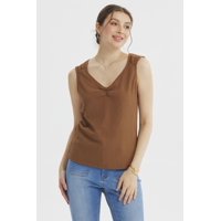 Fashionspark - Polera Mujer Textura Recogido En Pecho Café