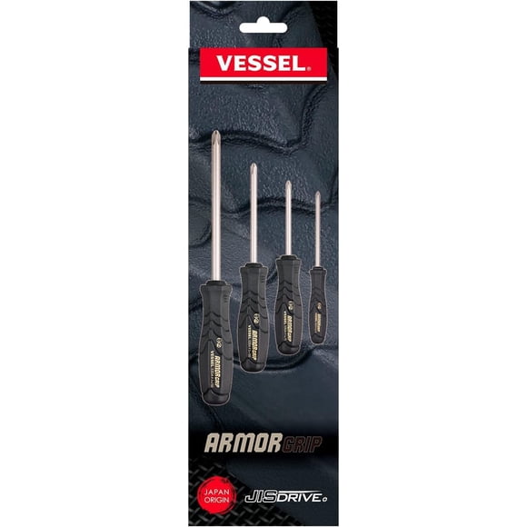 Juego de destornilladores VESSEL ARMOR GRIP Cross Point JISDRIVE, 4 unidades