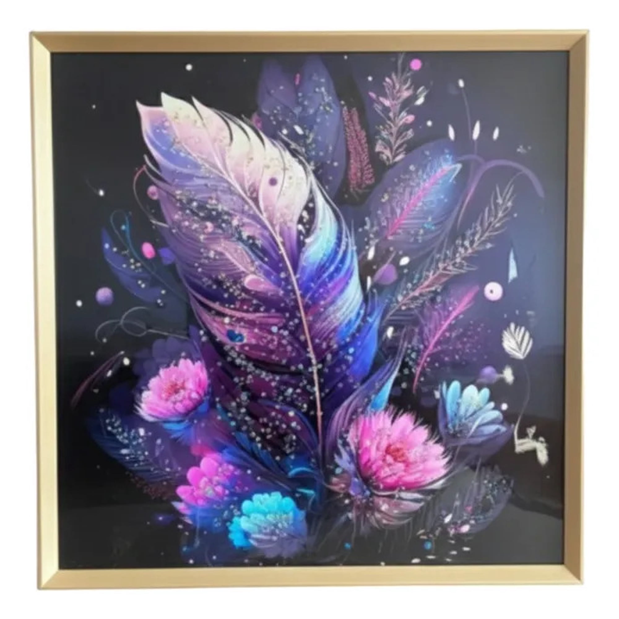 Genérico - Cuadro Decorativo Moderno Diseño Plumas Flores Neón Jhn