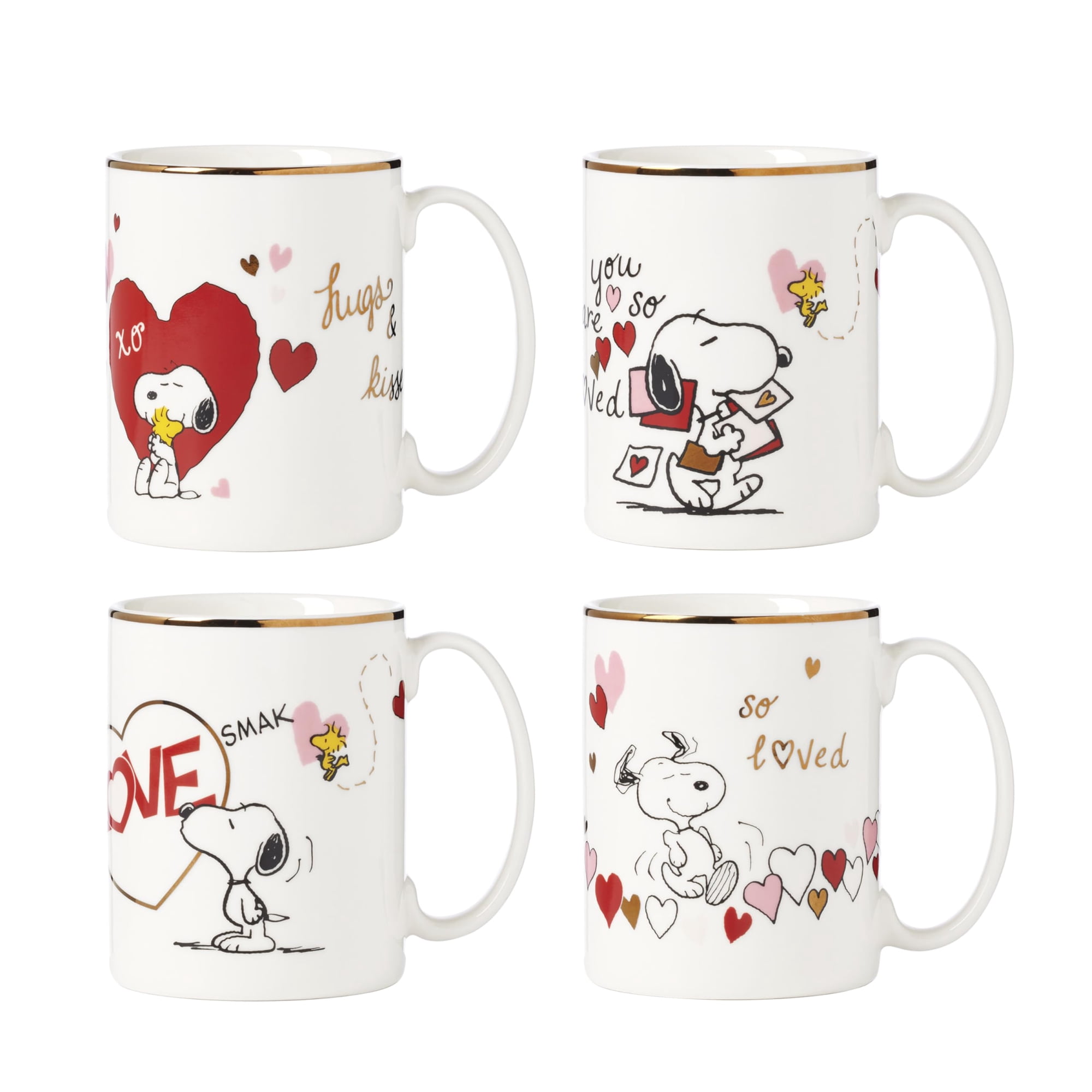 Tazas Lenox 897219 Snoopy Para El Día De San Valentín, Juego De 4 Unidades, De Porcelana