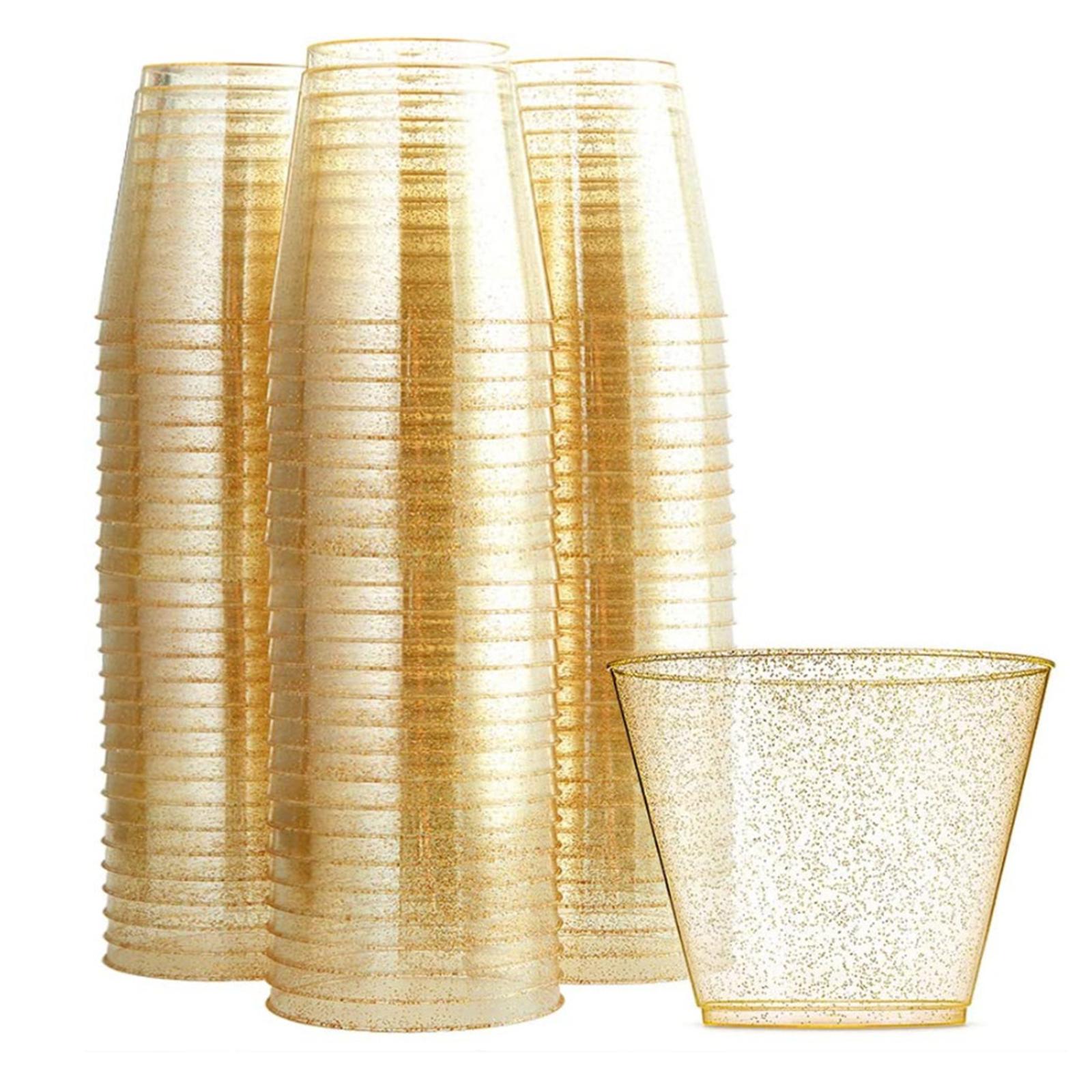 Magideal - 30 Vasos De Plástico Con , 9 Oz 270 Ml, Elegante Champán, Cóctel, Copas Desechables Para Fiestas, Vasos , Oro