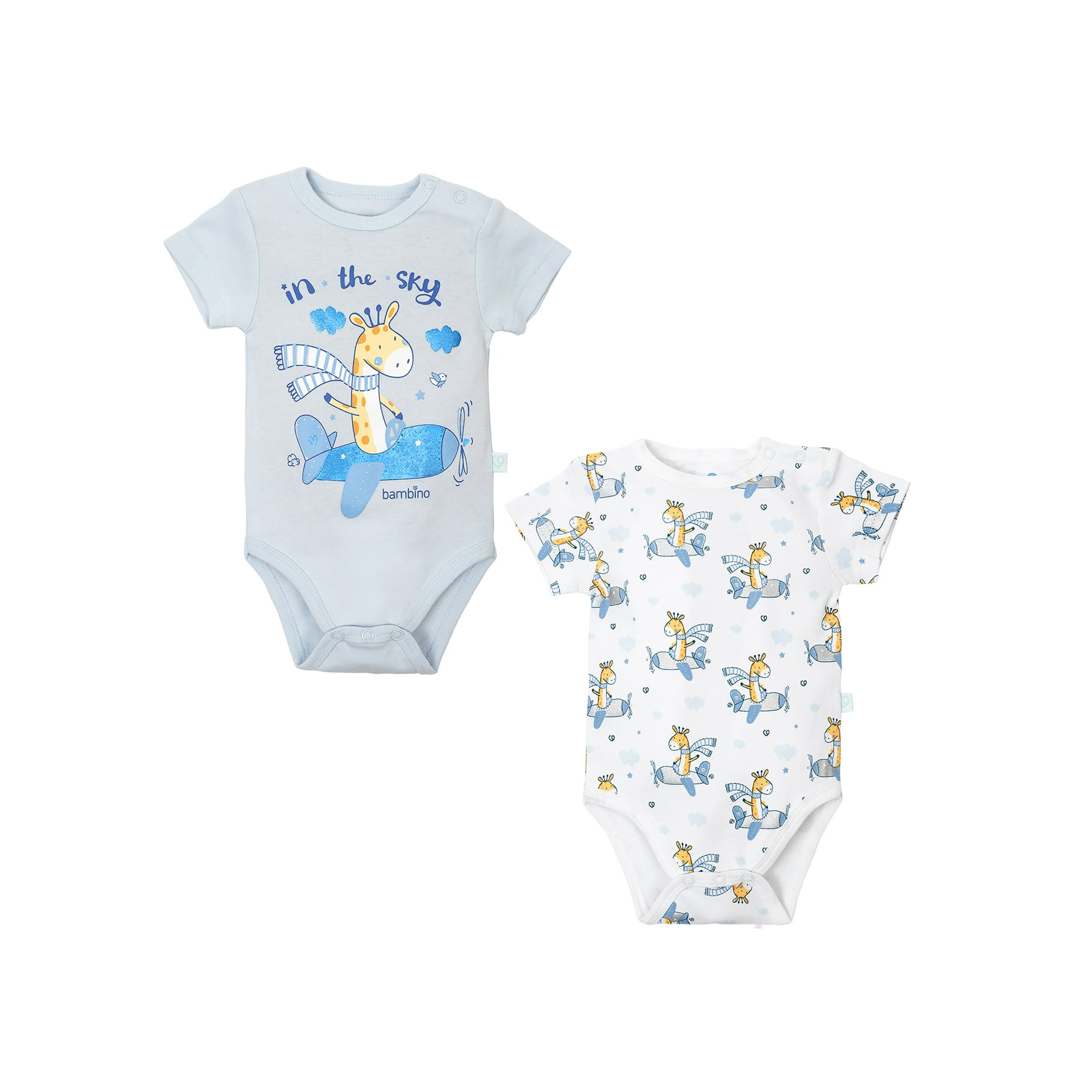 Bambino - Set 2 Body Manga Corta Celeste Jirafa Niño 12-18m