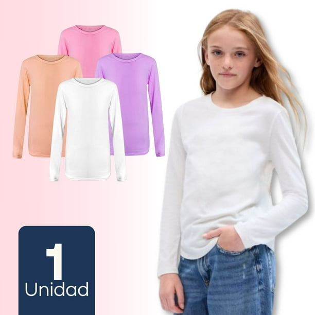 Camiseta Bambú Manga Larga Primera Capa Niña Polera Colores Surtidos