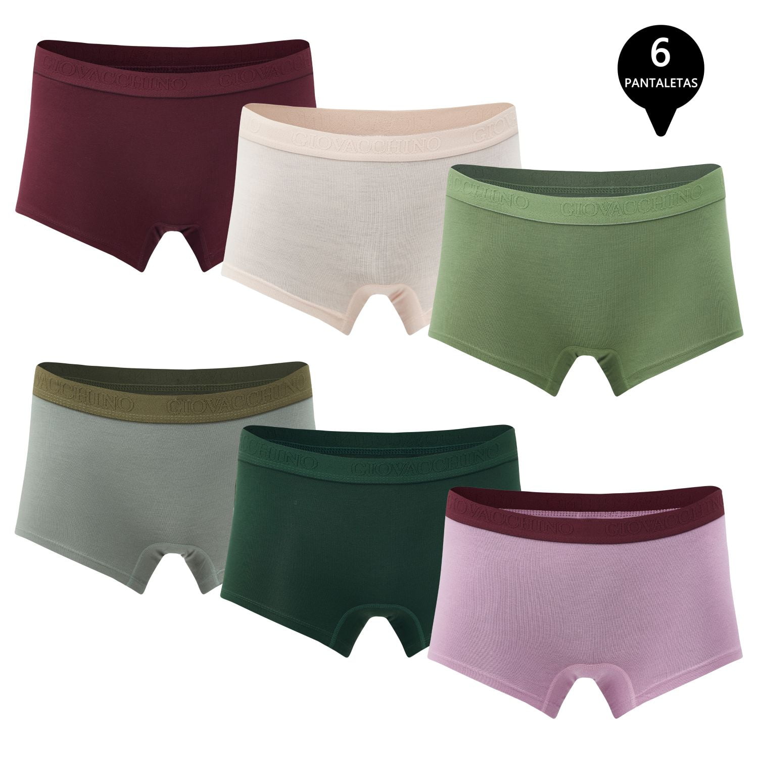 Giovacchino - Pack De 6 Calzones Boxer Pantaleta Bambú Mujer
