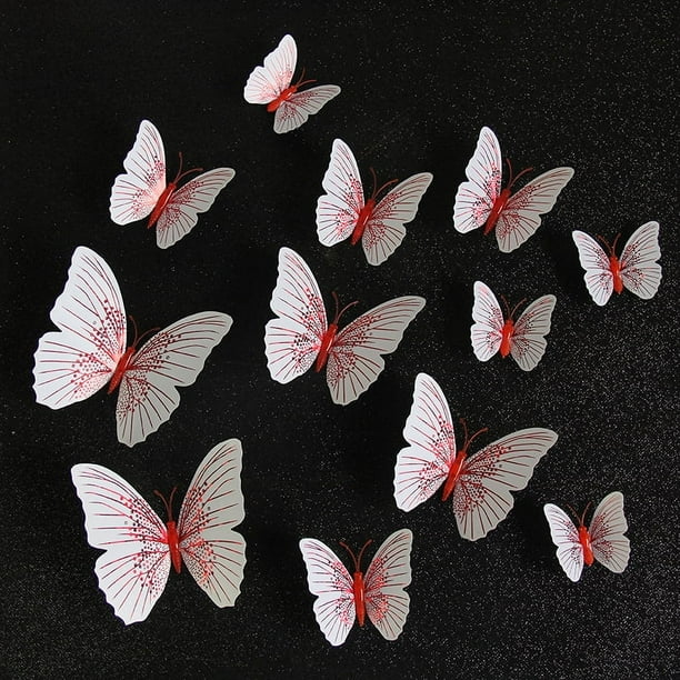 12pcs 3D Imitation Butterfly Wall Stickers, Glitter Butterfly Stickers, Room Wall Decor