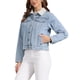 thumbnail image 4 of Chaqueta de mezclilla de lana para mujeres con cuello cálido de piel sintética, abrigo de mezclilla, chaquetas camioneras XS azul claro, 4 of 6