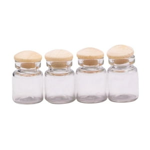 Genérico - Frascos De Vidrio Para Casa De Muñecas En Miniatura, Accesorio Corto Con Tapa De Madera, 4 Uds., 1:12
