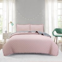 Top Lucky - Cubrecama De Algodonking Pompon Rosado