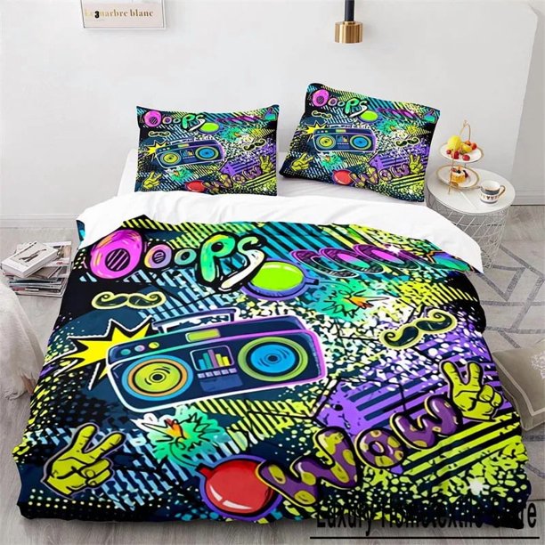 Graffiti Hip Hop Modern Street Art Bedding Set Boys Girls Twin Queen Size Duvet Cover Pillowcase Bed Kids Adult bedding