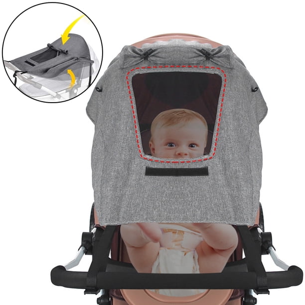 Parasol para cochecito de bebé con ventana de observación y alas anchas para protección UV
