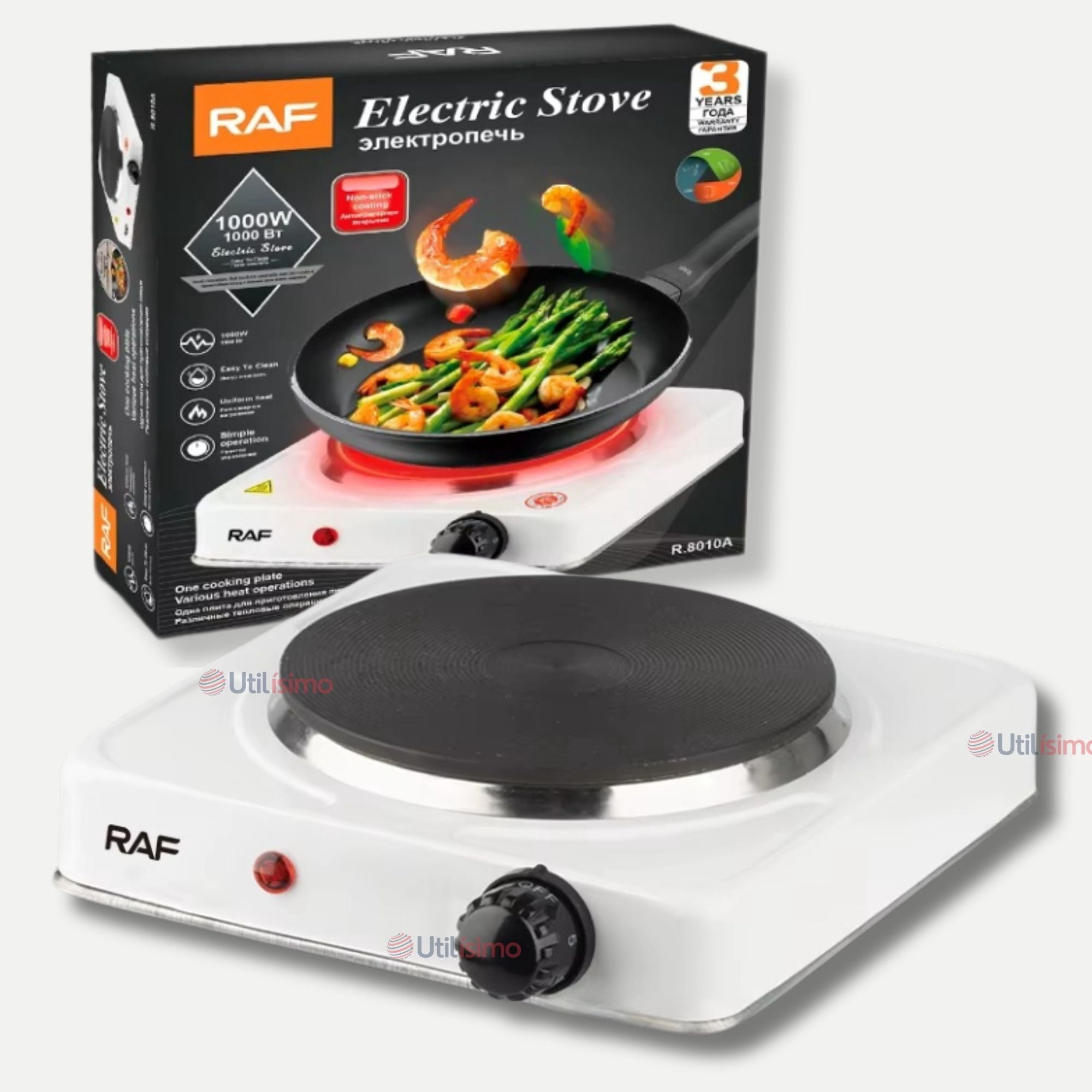 Raf - Cocina Eléctrica Portátil 1 Plato 1000w De Potencia Cocinilla Blanca