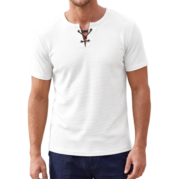 Camiseta de Gofre de Manga Corta para Hombre INSPIRE CHIC Ligera para Verano L Blanca