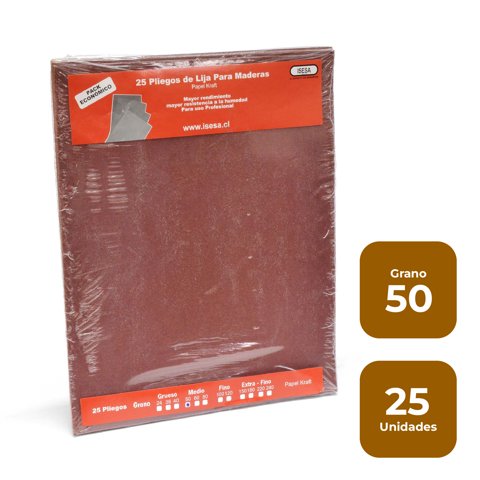 Lija Papel Kraft - Madera - (Pack 25) Grano 50 - Isesa