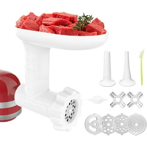 Kitchtree - Accesorio De Molino De Alimentos Para Batidoras De Pie Kitchenaid Incluye 2 Tubos Rellenos De Salchichas, 4 Discos De Molienda
