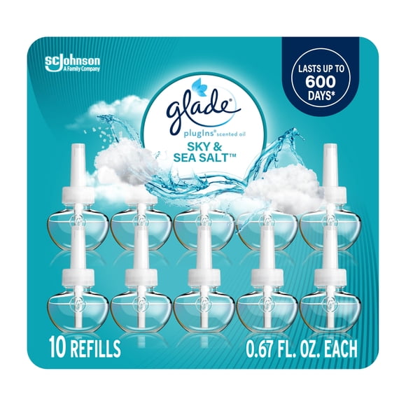 Refrescos Glade Plugins para ambientador, sal marina y celeste, 20 ml x 10