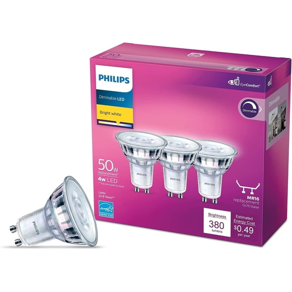 Bombilla LED MR16 de Philips, 50 W, 3000 K, regulable, paquete de 3