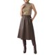 thumbnail image 2 of INSPIRE CHIC Falda de línea A de cuero sintético PU para mujer, cintura alta, elástica, patinadora, acampanada, elegante, plisada, otoño, invierno, midi, talla X pequeña, color café, 2 of 5