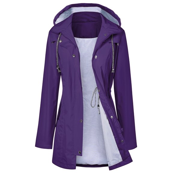 Gabardina impermeable LOMON con capucha larga, color morado, talla M