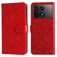 Funda Tipo Cartera Foxdock Para Xiaomi Poco F6 Pro , Diseño Girasol En Relieve, Cuero Pu, Cierre Magnético, Soporte Y Tarjetero