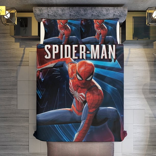 Spider-Man Poses 3 Piece Sets Full/Queen Size - Reversible Microfiber Quilts with 2 Shams Soft Lightweight Bedspread Coverlet Comforter for All Season Bed Sheets