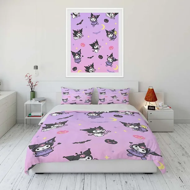 x2378 Bed SheetsHellowkitty Polyester Bed Cover Set Children Bedding Set Twin Size Bedding Sets Quilt Bed Comforter Set 3-Piece Bedding Set (1 Duvet Cover + 2 Pillow Shams) nj2378