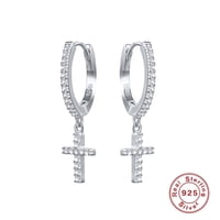 Aretes Heshpaws S925 Sterling Silver Cross Diamantados Plata