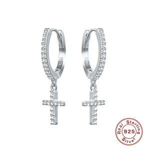Aretes Heshpaws S925 Sterling Silver Cross Diamantados Plata