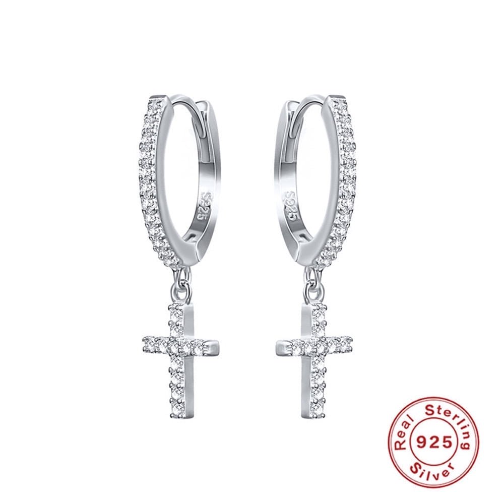 Aretes Heshpaws S925 Sterling Silver Cross Diamantados Plata
