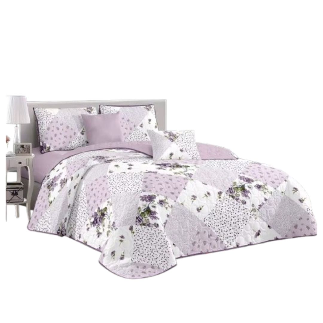 Genérico - Cubrecama Quilt Verano 1.5 Plazas - Patchwork Lila Kfl593
