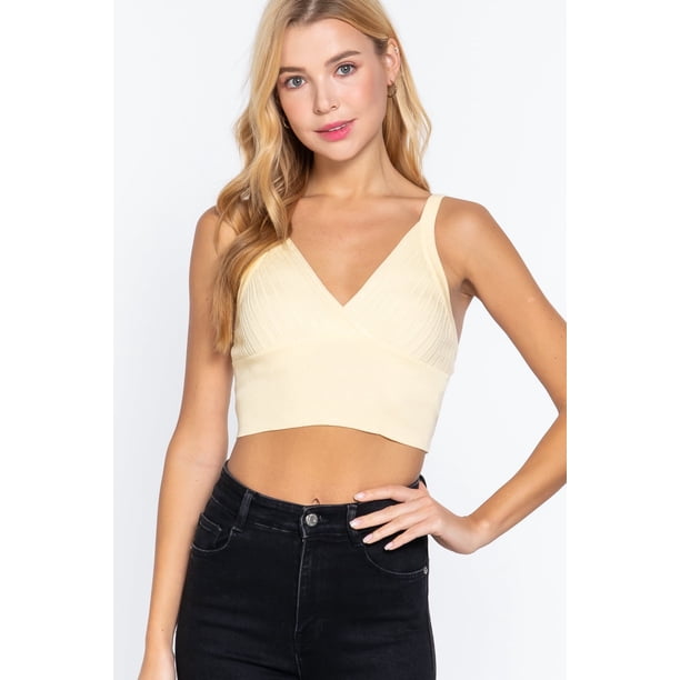 Top Corto De Punto Con Cuello En V