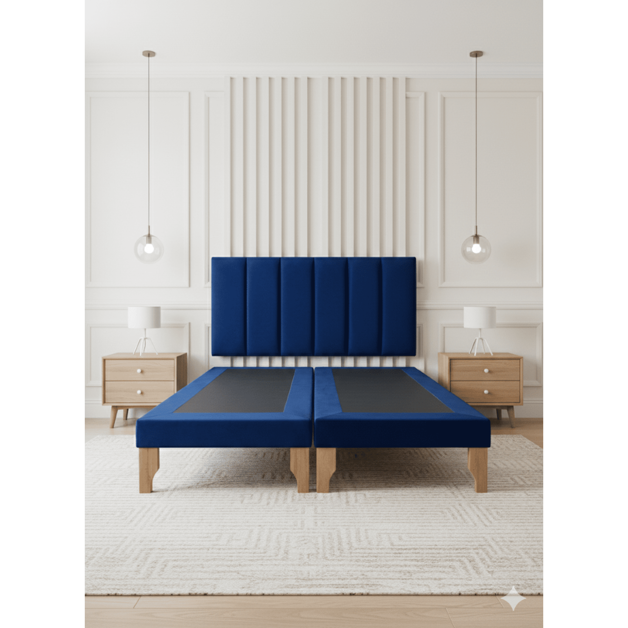 Muebles New - Cama Dos Plaza Lineal Azul Felpa