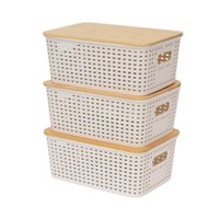 Bothyi - 3 Contenedores De Almacenamiento Con Tapas De Bambú, Cestas De Almacenamiento Para Armarios De Cocina De Sobremesa, Color Blanco