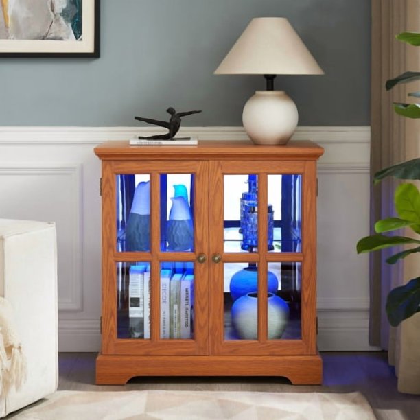 Gabinete de pantalla led Curio,Gabinete de pantalla antiguo con estantes ajustables,Retro diseño de calidad con puertas de rejilla Elegante estantería y armario de almacenamiento
