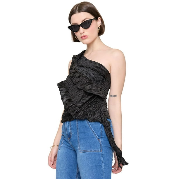 Polera Mujer One Shoulder Negro Corona