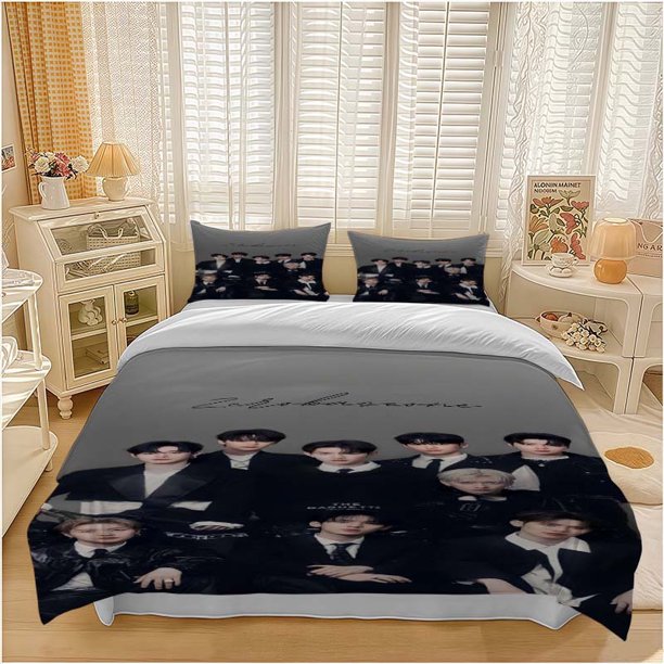 3pcs ZB1 Fashion Black Group Photo Print Bedding Set Soft and Comfortable Bedding Set Suitable for All Seasons Ideal for Home Bedrooms and Guest Rooms