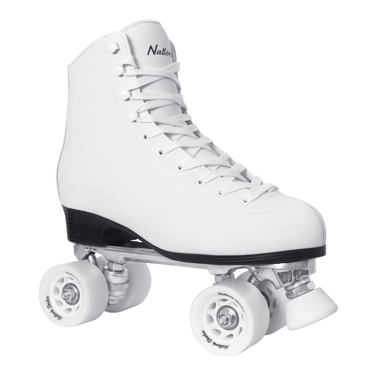 Patines De Ruedas Nattork De Piel Sintética Con Diseño De Cuádruple Alto Para Mujer, Color Blanco