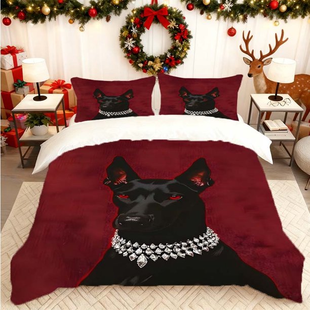 Black Dog with Red Eyes Printed Duvet Cover Set Soft and Comfortable for All Seasons Essential for Home Bedrooms and Guest Rooms Perfect Gift for Family Friends