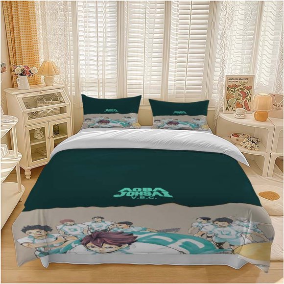 3pcs Aoba J\u014Dsai High School Volleyball Club Haikyuu!! Anime Character Themed Bedding Set Duvet Cover and Pillowcase Set Soft and Comfortable