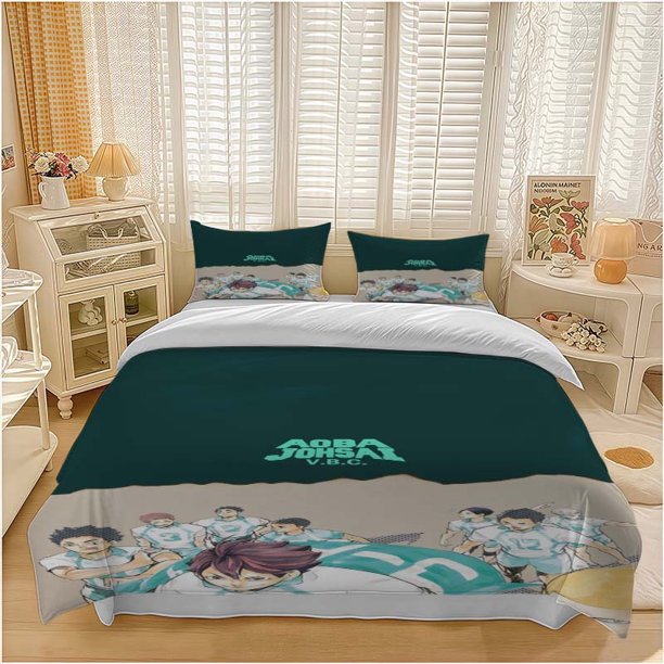 3pcs Aoba J\u014Dsai High School Volleyball Club Haikyuu!! Anime Character Themed Bedding Set Duvet Cover and Pillowcase Set Soft and Comfortable