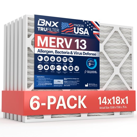 Filtro de aire BNX TruFilter 14x18x1 MERV 13 (paquete de 6) para HVAC