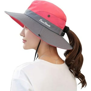 Veatool - Sombreros Plegables Con Protección Uv Para Mujer, De Malla Y Ala Ancha, Para Pescar En La Playa, Con Agujero Para La Coleta