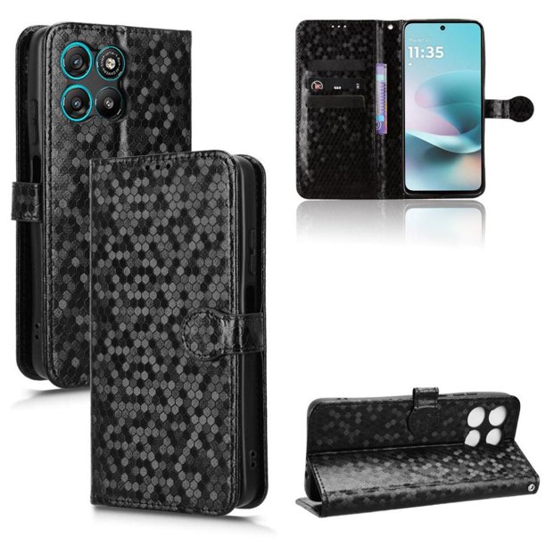 Funda Cartera Lunares Motorola Moto G57 Power con Tarjetero, Correa y Soporte Negro