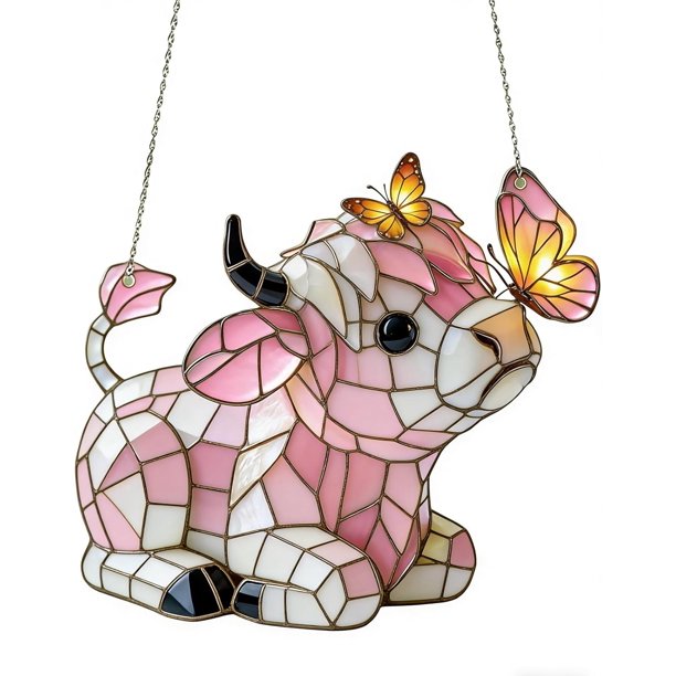 Atrapasol mariposa vaca highland 20cm estilo vitral colgante ventana animal granja atrapasol regalo amantes vacas