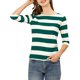 thumbnail image 1 of INSPIRE CHIC Camisetas a Rayas de Regreso a Clases para Mujer Ajuste Ceñido Mangas al Codo Cuello de Barco T-Shirt S Verde Blanco, 1 of 7