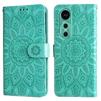 Funda Tipo Cartera Foxdock Para Huawei Nova 12 , Diseño Girasol En Relieve, Cuero Pu, Cierre Magnético, Soporte Y Tarjetero