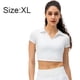 thumbnail image 2 of Camiseta polo de punto con cuello en V para mujer, cintura alta, manga corta, top corto, blanco, 2 of 7