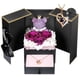 thumbnail image 1 of Rosas moradas auténticas preservadas con collar y oso con la leyenda «Te quiero», 1 of 9