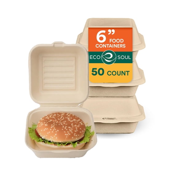 Recipientes de comida para llevar Clamshell ECO SOUL, 6 x 6 unidades, 50 unidades