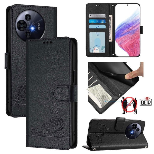 Funda tipo cartera FOXDOCK para TCL 50 Pro NxtPaper con soporte, ranuras, RFID, diseño de gato